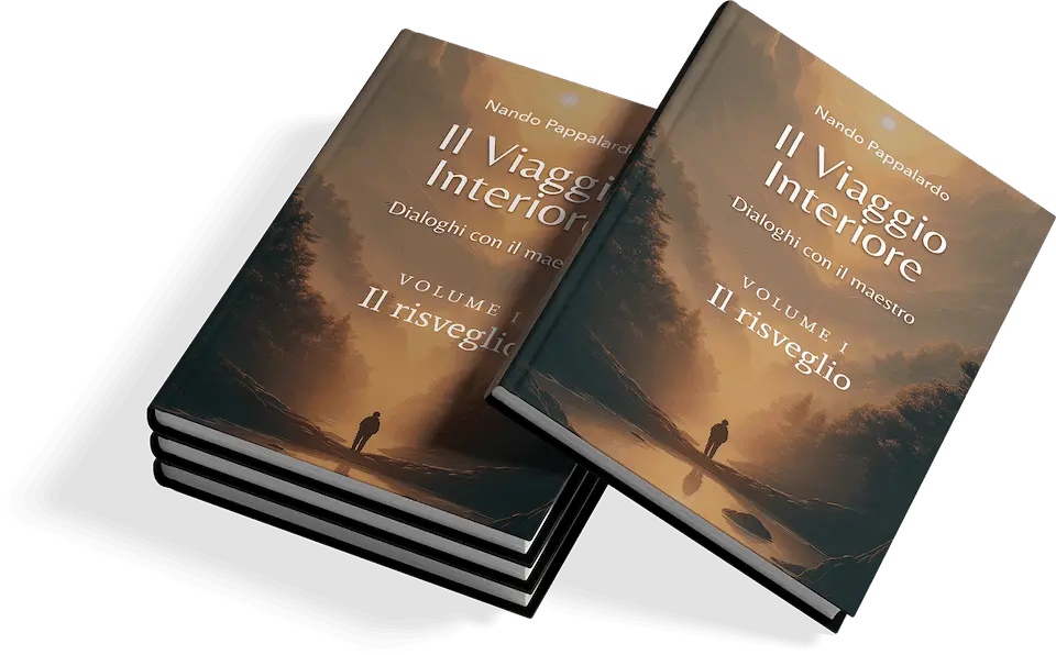 Dos copias de El Viaje Interior, volumen I, con portada que muestra una figura en un camino.